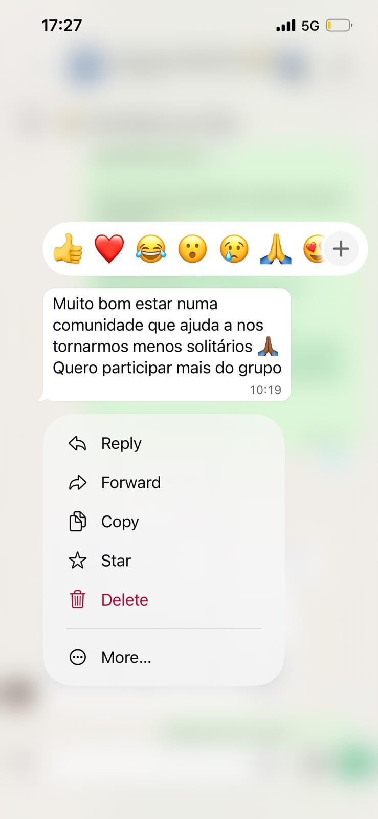 Mensagem de integrante sobre a Comunidade Mood